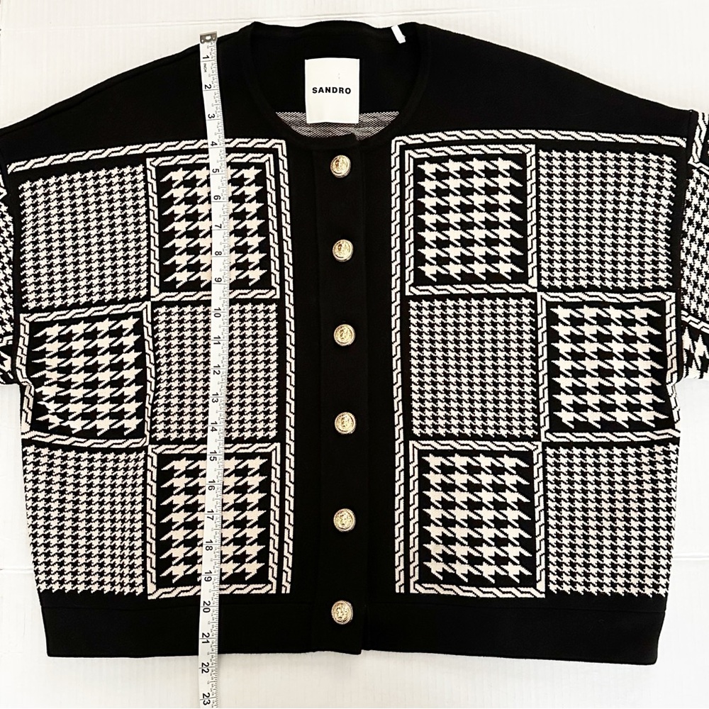 Sandro Jules Houndstooth Cropped Cardigan Black & Cream Size Large - Picture 9 of 13
